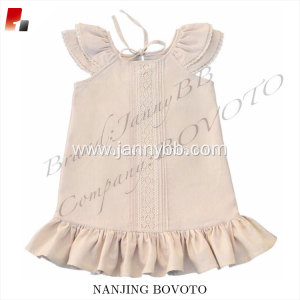 Classic style ruffle dress linen&cotton for school girls